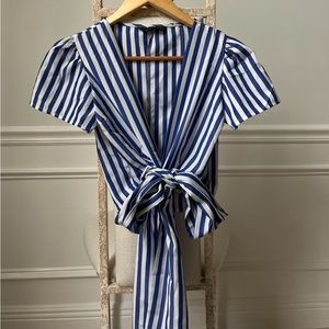Blue White Striped Crop Top Blouse size M
